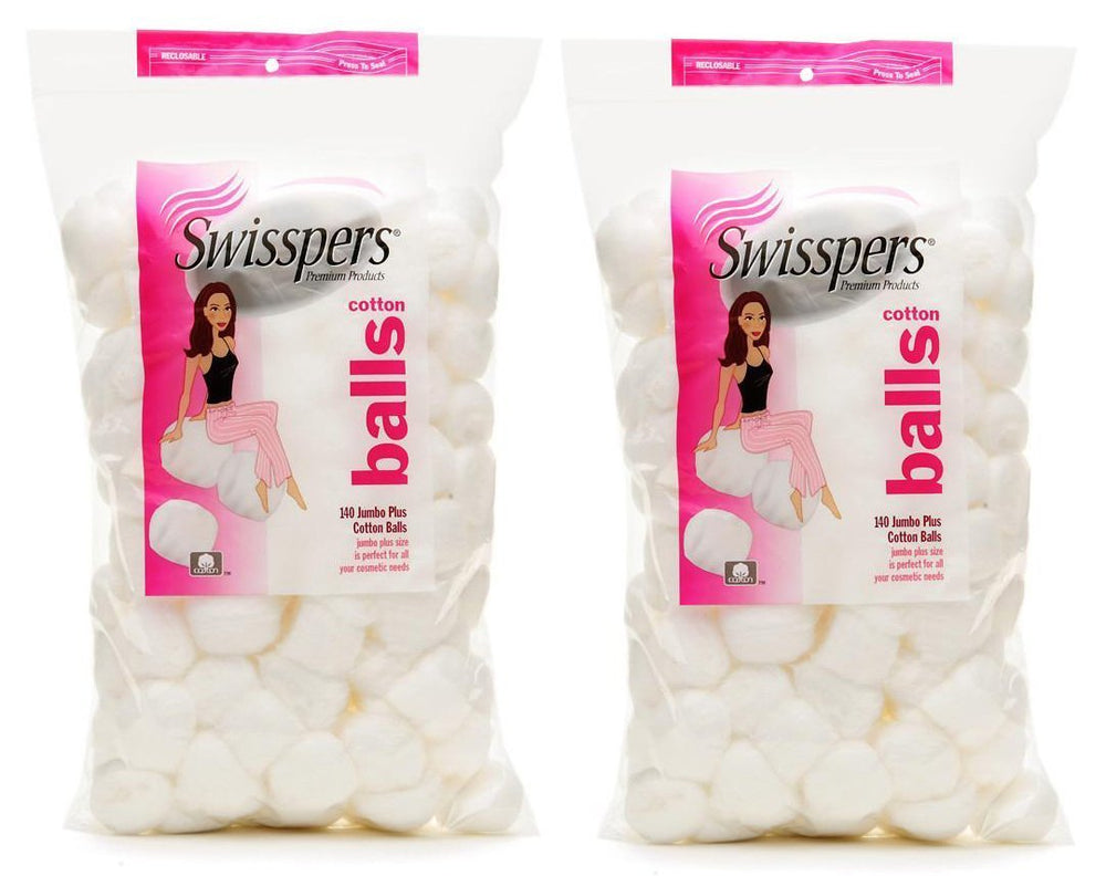 Boules de coton Swisspers Super Jumbo, coton pur hypoallergéniques, parfaites pour maquillage ou démaquillage.