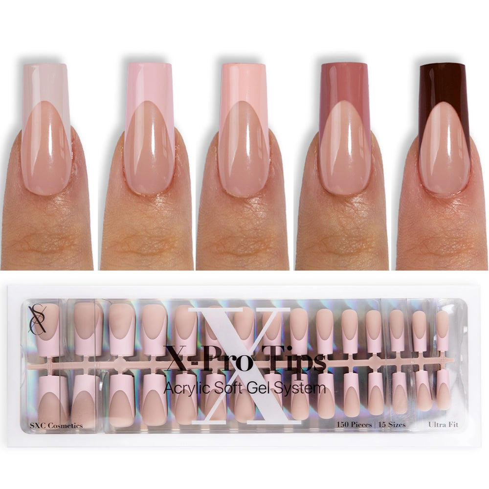 Ongles SXC à poser avec finition française prête à utiliser.