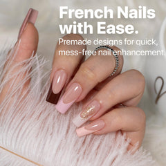 Ongles SXC bord gel francais, finition lisse et durable.