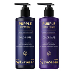Shampoing violet Sylvaseren sur bouteille, neutralise les reflets indésirables et ravive le blond.