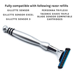 Taconic Shave, cartouches Sensor compatibles pour plus de flexibilité.