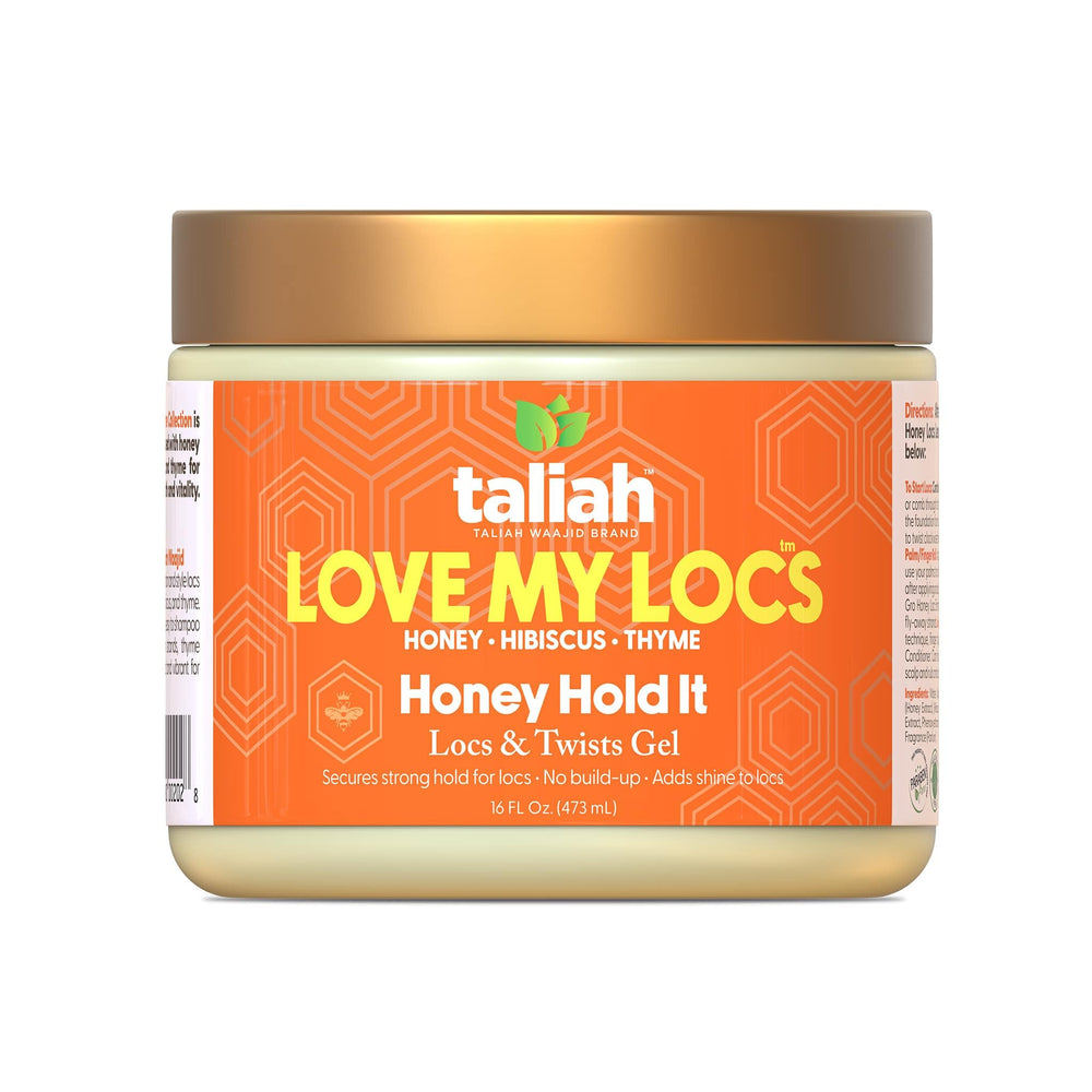 Bouteille Taliah Waajid Love My Locs, gel au miel pour locs hydratés et stylisés.