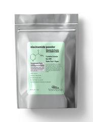 Poudre Niacinamide pure de Talsen Chemicals, visualisée en poudre, facile à incorporer dans l’eau.