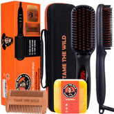 Brosse chauffante TAME THE WILD MAKE YOUR BEARD BEHAVE prête pour un lissage rapide.