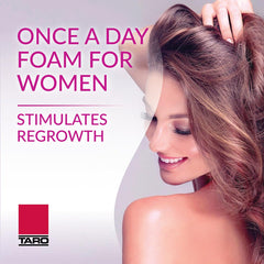 TARO Minoxidil Mousse Topique 5% pour femmes, application pratique chaque jour.