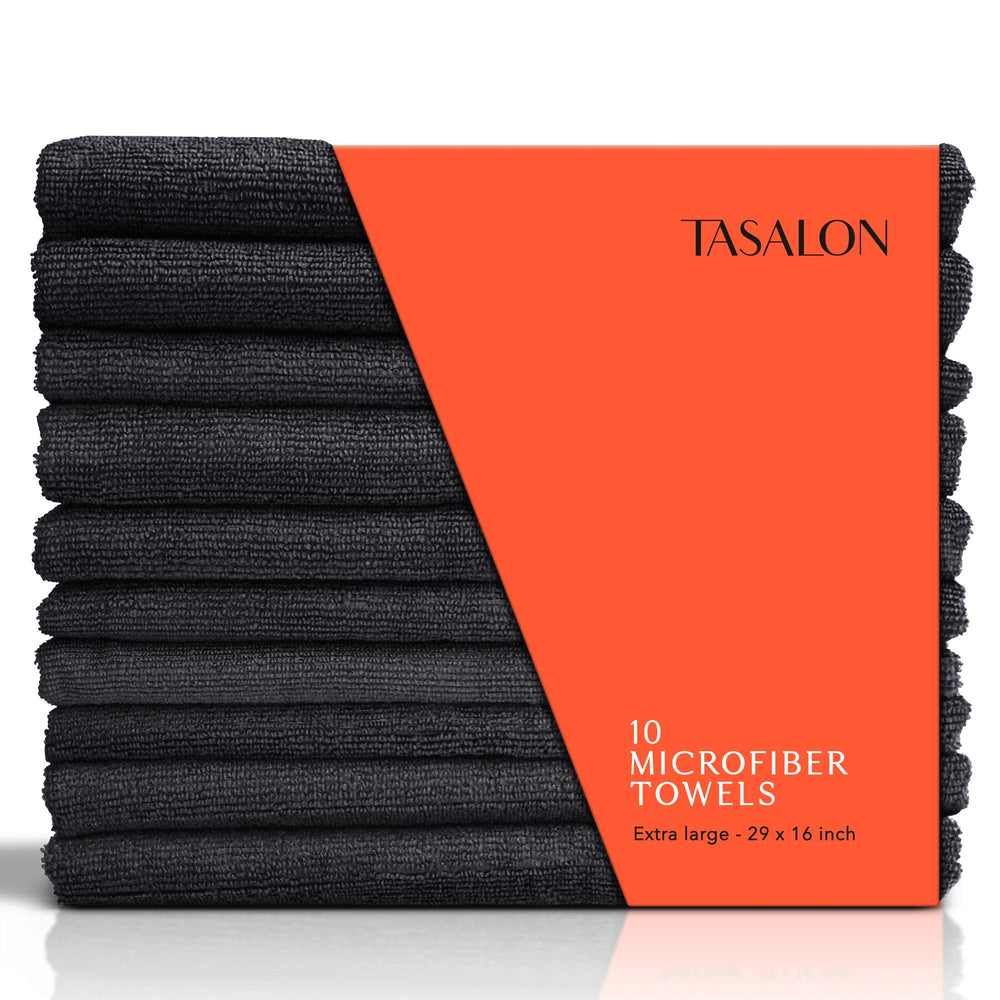 TASALON lot de serviettes microfibre noir 29x16 pour salon professionnel, absorption élevée.