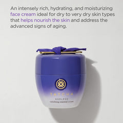 Cette image met en avant TATCHA Ageless Enriching Renewal Cream pour hydratation profonde sur peau sèche.