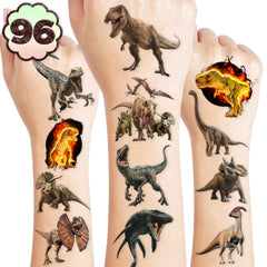 Tatouages dinosaure 3D — ensemble prédecoupé, application rapide pour fête.