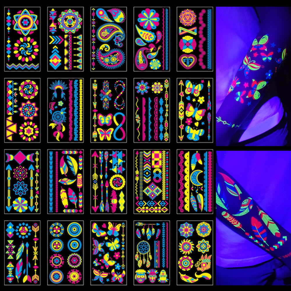 TATUWST tatouages néon fluorescents, ensemble complet pour fêtes lumineuses et durables