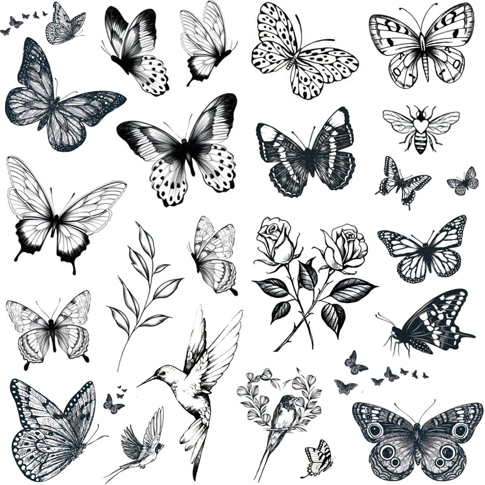 Tatouage temporaire Tazimi papillon noir grand format, application facile et durable