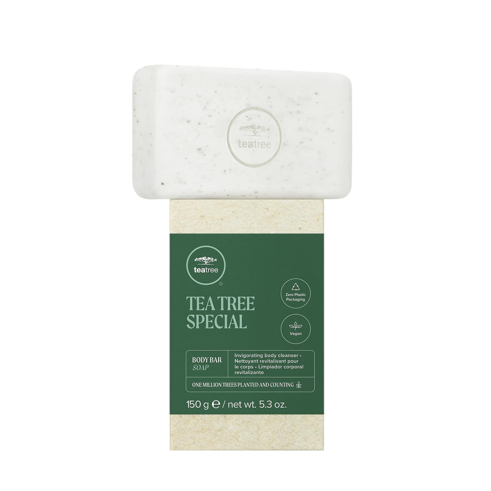 Tea Tree barre savon corps mousse riche pour peau propre et fraîche.