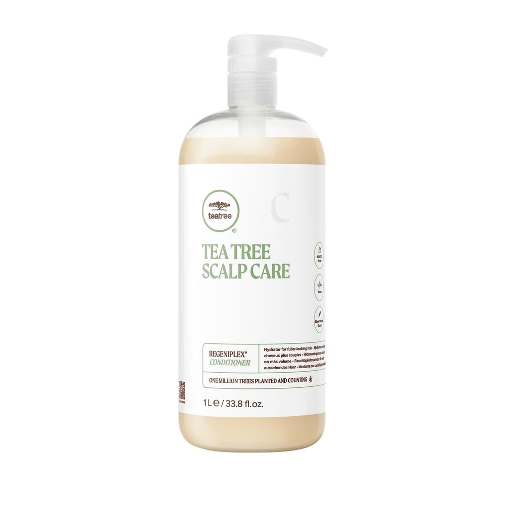 Flacon Tea Tree Regeniplex Conditionneur 1000 ml prêt à démêler les cheveux fins.