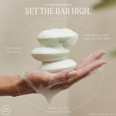 Tea Tree Special Shampoo Bar avec emballage zéro plastique, réduction des déchets.