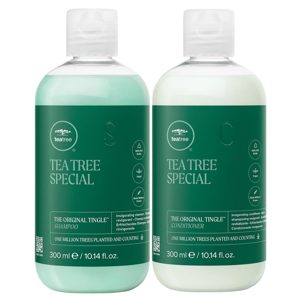 Shampoo Tea Tree Special, bouteille rafraîchissante, revitalise le cuir chevelu et éclaire les cheveux.