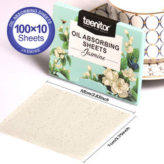 Teenitor feuilles absorbantes jasmin au format pratique 10x7 cm, faciles à transporter.