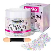 Teenitor gel paillettes corps blanc, tenue longue durée et effet scintillant.
