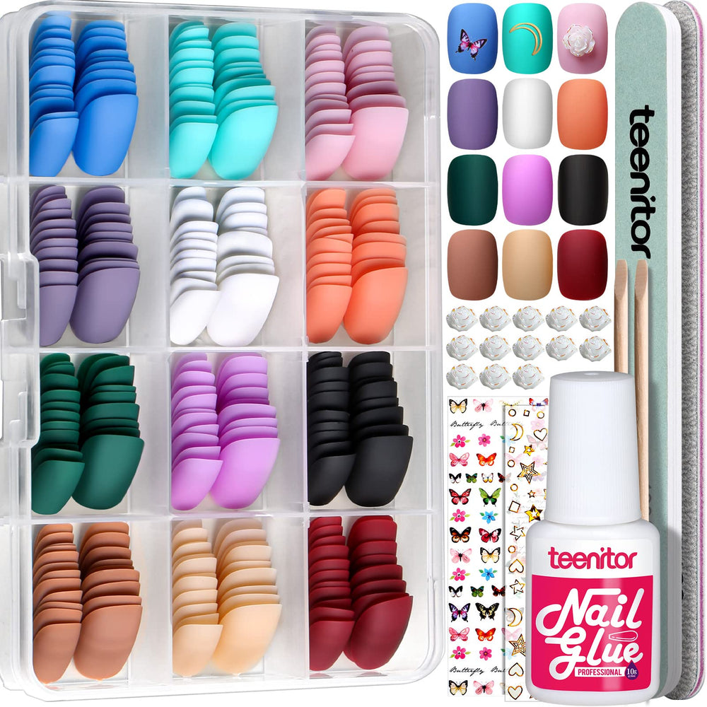 Teenitor onglets à coller courts – kit complet pour manucure rapide.