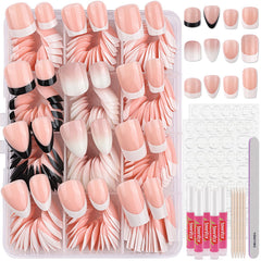 Ongles Teenitor autocollants avec pointe française blanche, forme courte carré, pour un relooking rapide.
