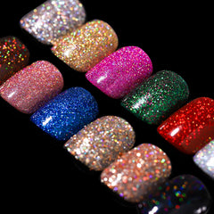 Teenitor onglets à pression carrés glitter fin, finition brillante et durable.