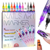 Marqueurs Tenneshe 12 couleurs pour designs d’ongles variés et créatifs.