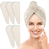 TENSTARS serviette cheveux microfibre crème, absorption rapide pour séchage en douceur.