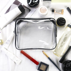 Etui cosmétiques durable Tergy, PVC transparent, rangement fiable.