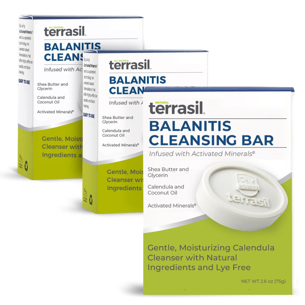 Terrasil Savon Balanite pour Hommes, paquet de 3 barres, utilisation quotidienne douce.