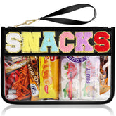 TESAFNG sac snack voyage: pochette transparente en chenille pour collations en déplacement.