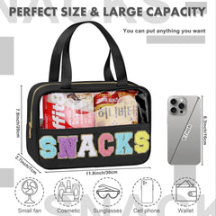 TESAFNG trousse zip avec patch chenille doré et poignée pratique.