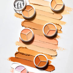 TFIT concealer 3-en-1: teintes variées pour corriger rougeurs et cernes.