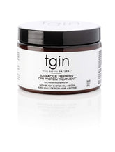 Bouteille tgin Miracle RepaiRx, soin protéiné pour cheveux bouclés, renforce les mèches.