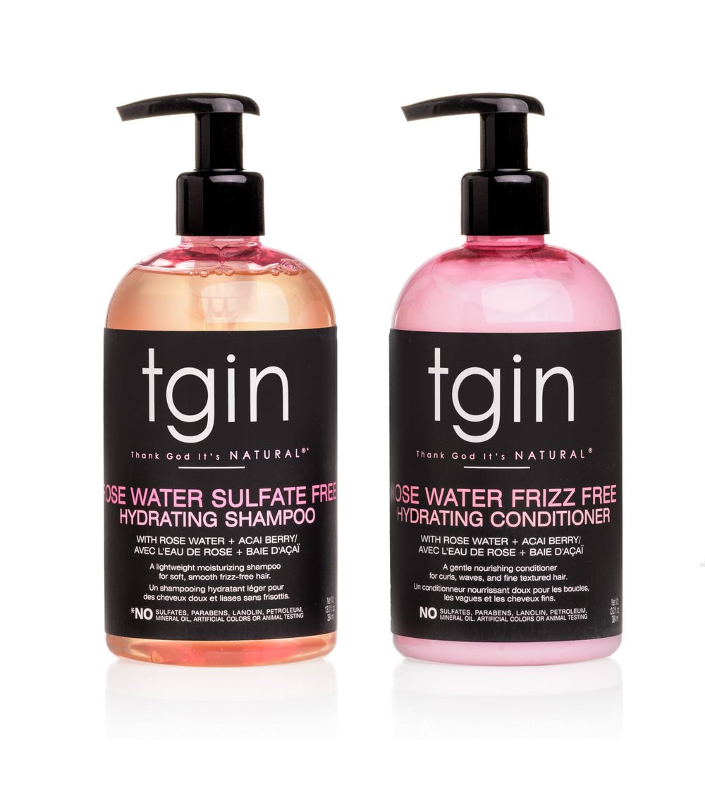 Shampooing eau de rose tgin, bouteille: hydratation légère et définition.