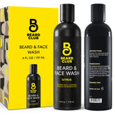 The Beard Club Citrus Beard & Face Wash, bouteille fraîche pour barbe et visage, nettoyage efficace.