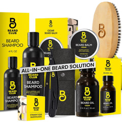 The Beard Club rasoir droit et étui en cuir pour un détail précis.