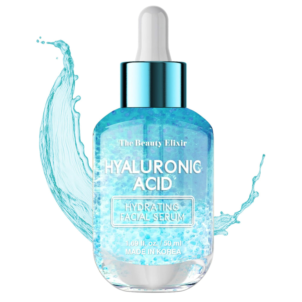 The Beauty Elixir: bouteille élégante montrant l’hydratation en profondeur du visage.