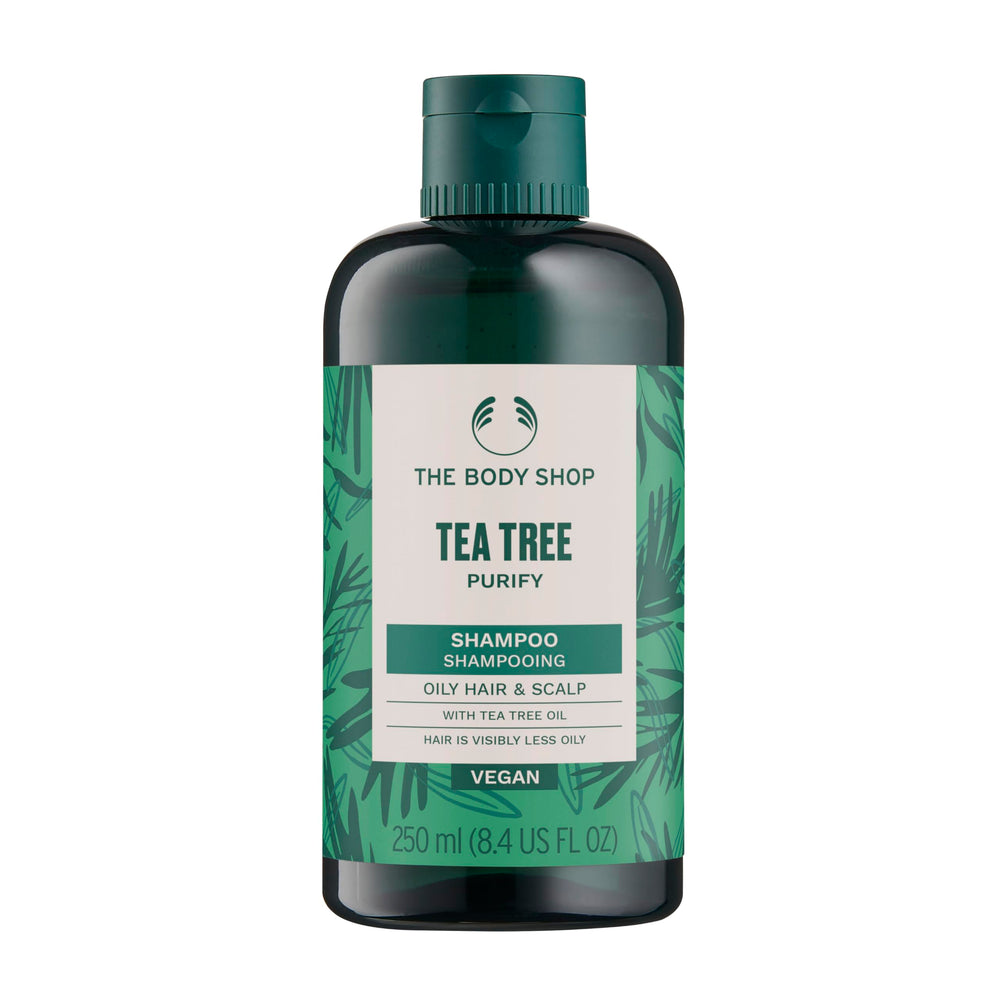 Shampooing purifiant The Body Shop dans un flacon pour cheveux gras.