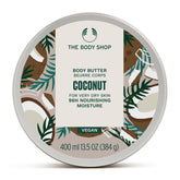 The Body Shop Coconut Body Butter – texture crèmeuse et soin nourrissant pour peau très sèche.