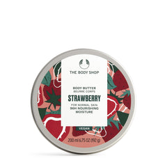 The Body Shop Beurre corporel fraise dans son emballage, hydratation durable pour la peau.