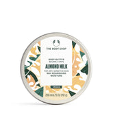 The Body Shop Almond Milk Body Butter, texture crèmeuse pour hydratation durable.