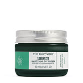 The Body Shop Edelweiss Smoothing Day Cream sur bouteille, hydrate durablement.