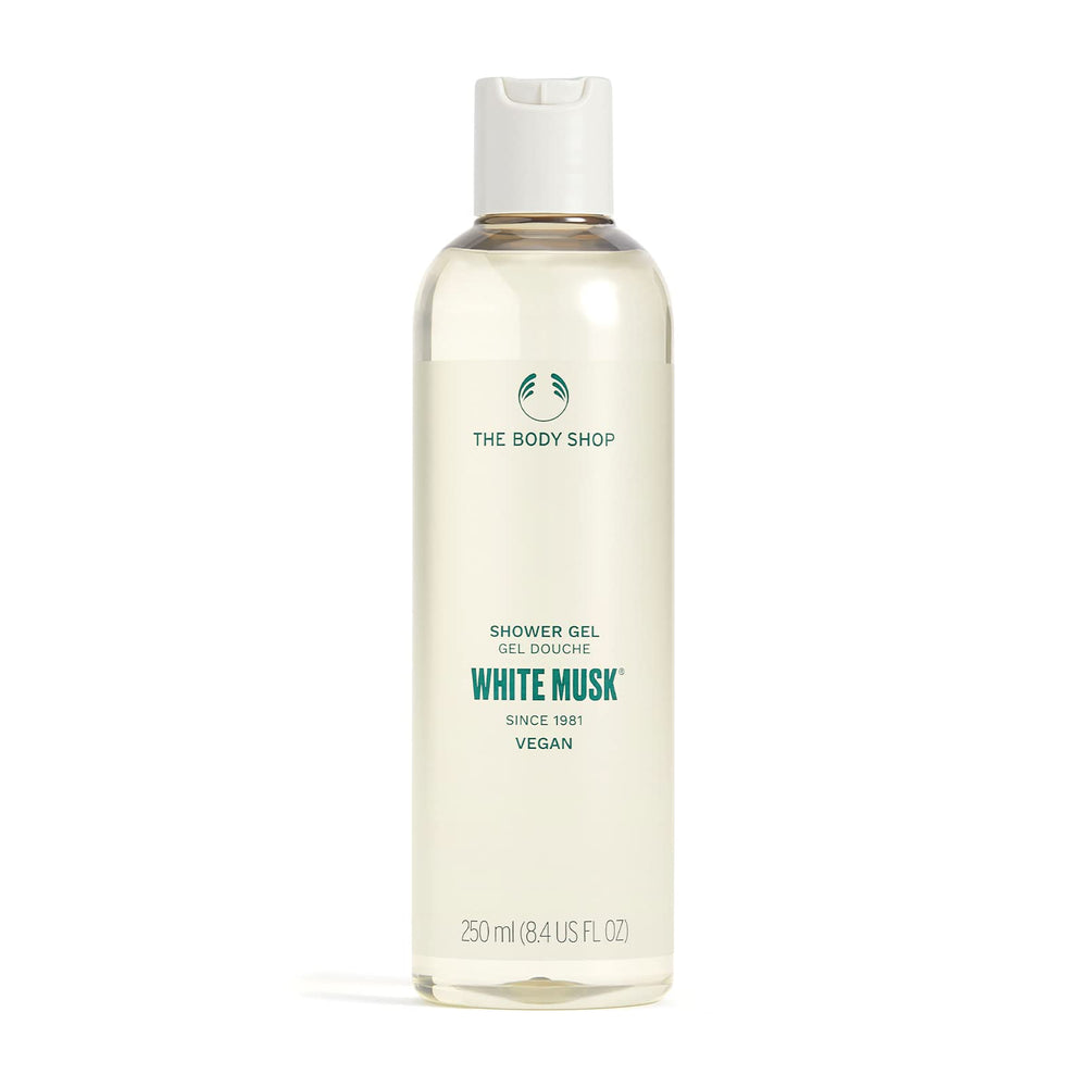 The Body Shop White Musk Shower Gel : bouteille élégante prête pour une douche florale.