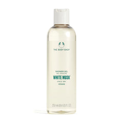 The Body Shop White Musk Shower Gel : bouteille élégante prête pour une douche florale.
