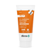 The Derma Co Sunscreen Aqua Gel flacon SPF50 protège la peau du soleil.