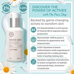 Whiteseed Serum avec niacinamide et complexe de graines blanches favorisant l’éclat.