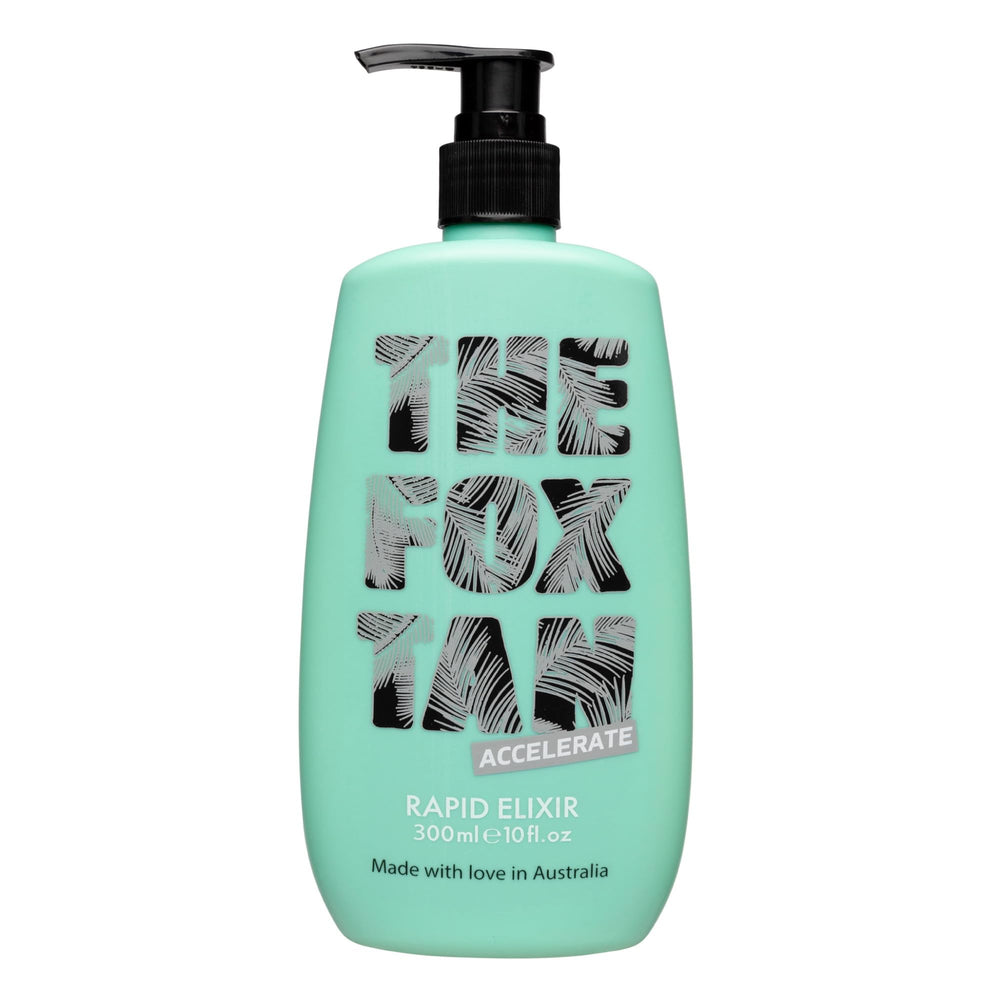 The Fox Tan Rapid Elixir – bouteille montrant le produit pour bronzer rapide et naturel.
