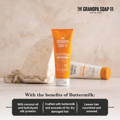 Cheveux colorés protégés par The Grandpa Soap Company, formule sans sulfates et parabènes