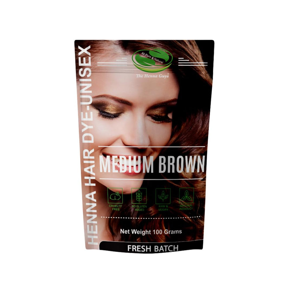 The Henna Guys application facile pour cheveux et barbe brun moyen.