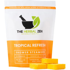 The Herbal Zen bombe-douche citron-orange-tangerine, expérience spa à domicile rafraîchissante.