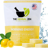 Le pack The Herbal Zen Morning Energy Shower Steamer menthe-poivrée et citron offre une énergie matinale naturelle.
