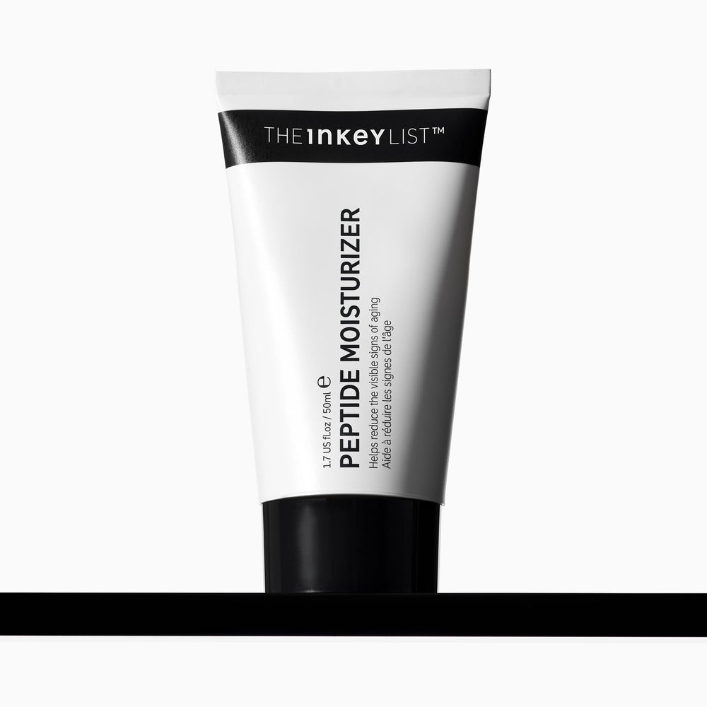 L'emballage du The INKEY List Peptide Moisturizer, élégant et protecteur pour la routine.